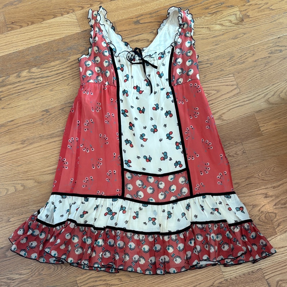 Anna Sui Silk Mixed Print Dress